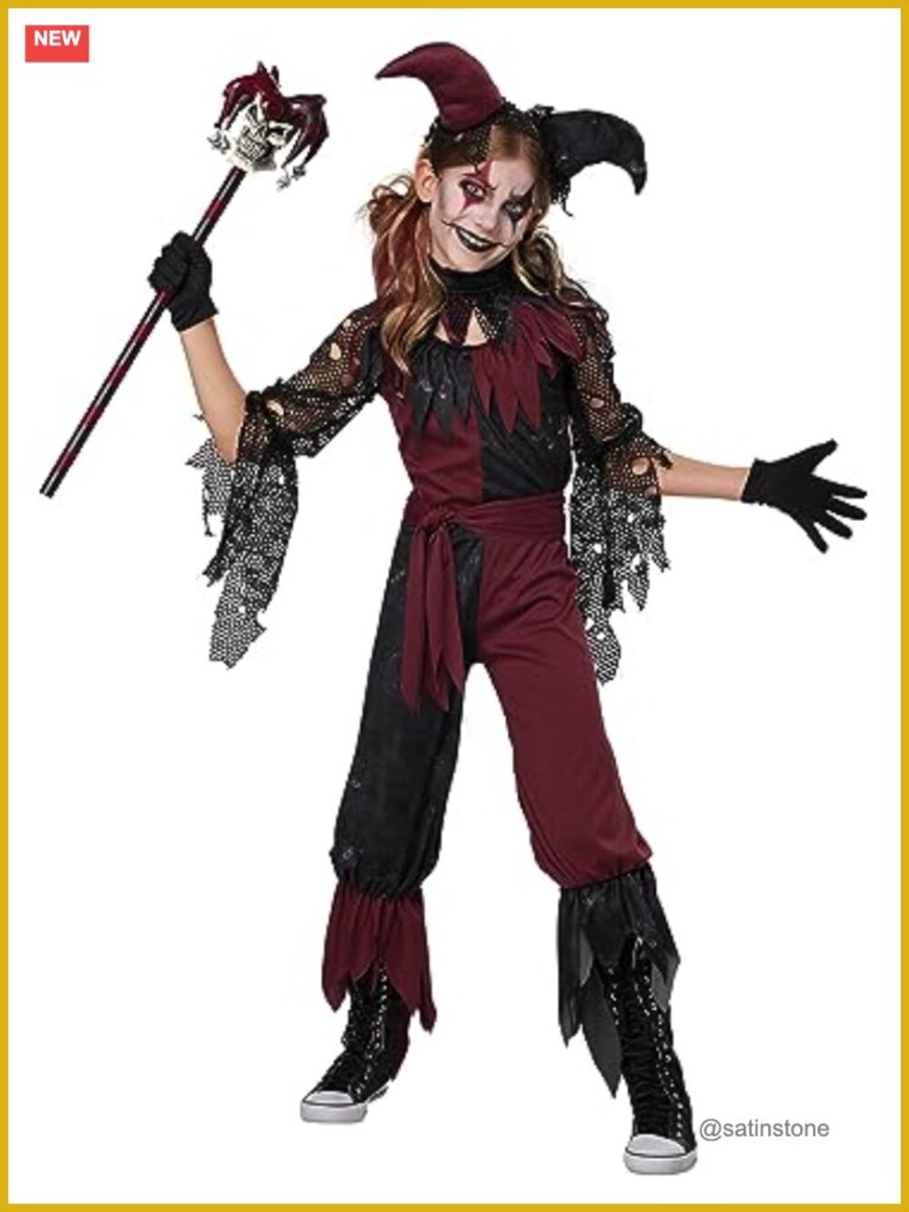 Girls Psycho Jester Halloween Costume 5 Piece Dress Up Set